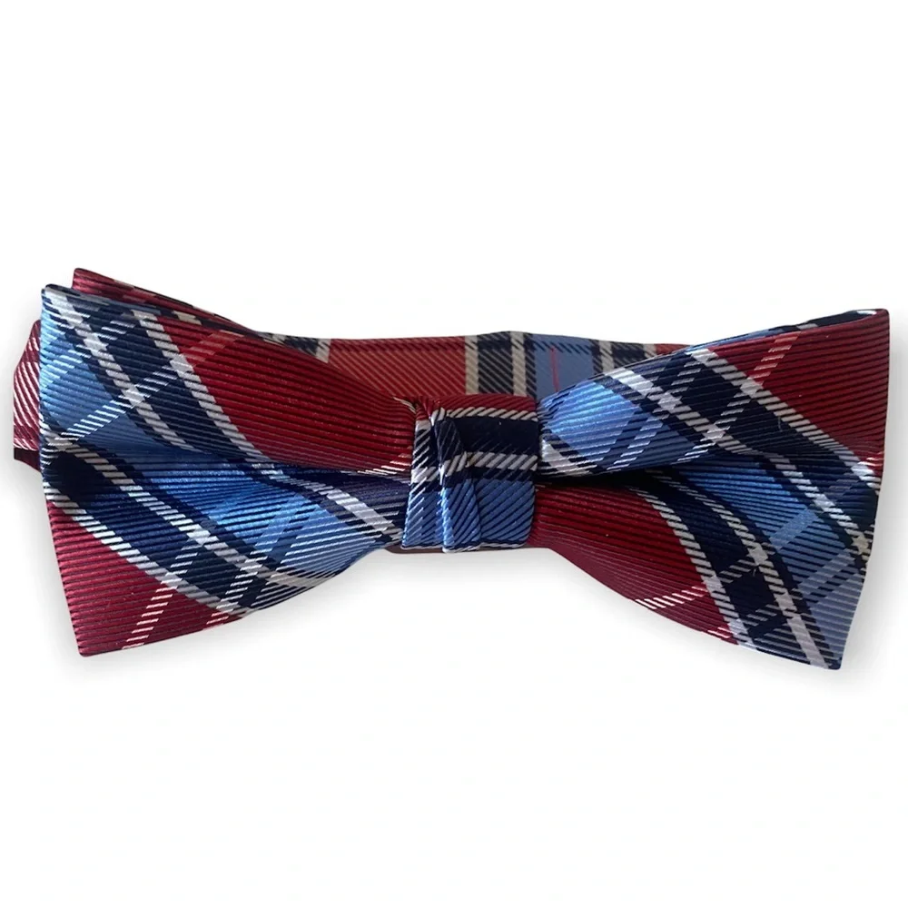 NWT Izod Boys Bow Tie Red Blue Plaid Adjustable Neck Wear Formal School Pre-tied