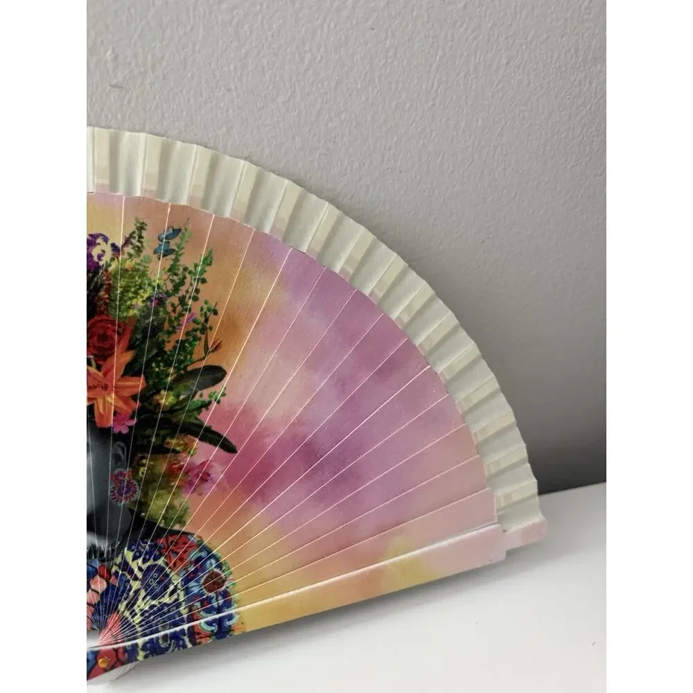 Frida Kahlo Hand Fan Spain – Floral Headpiece Design – Wood & Paper Fan 🇪🇸