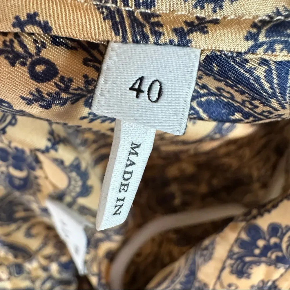 Sandro Paris Silk Paisley Dress Gold Navy Ruffle Long Sleeve Women’s 40 US 8
