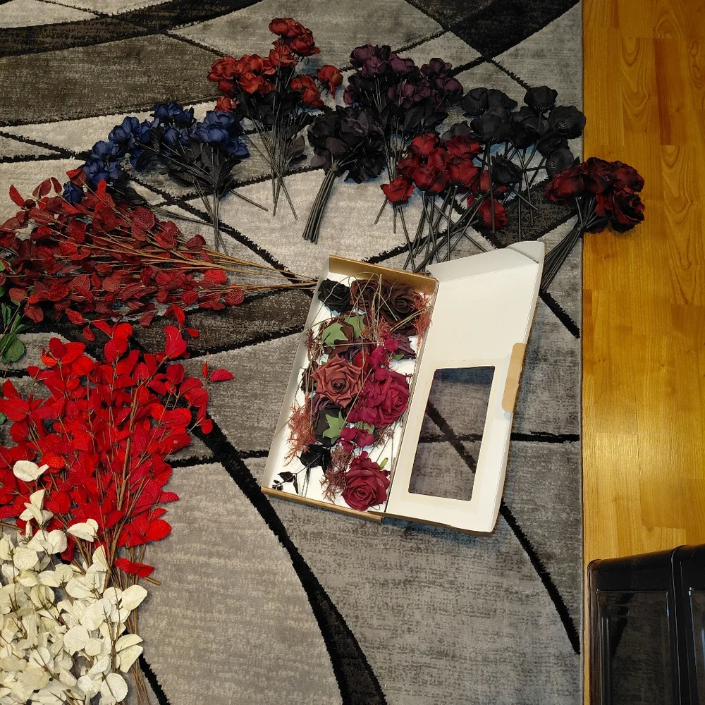 Huge Bundle Of Brand New Beautiful Mixed Faux Roses, Eucalyptus Etc Over 50 Pcs!