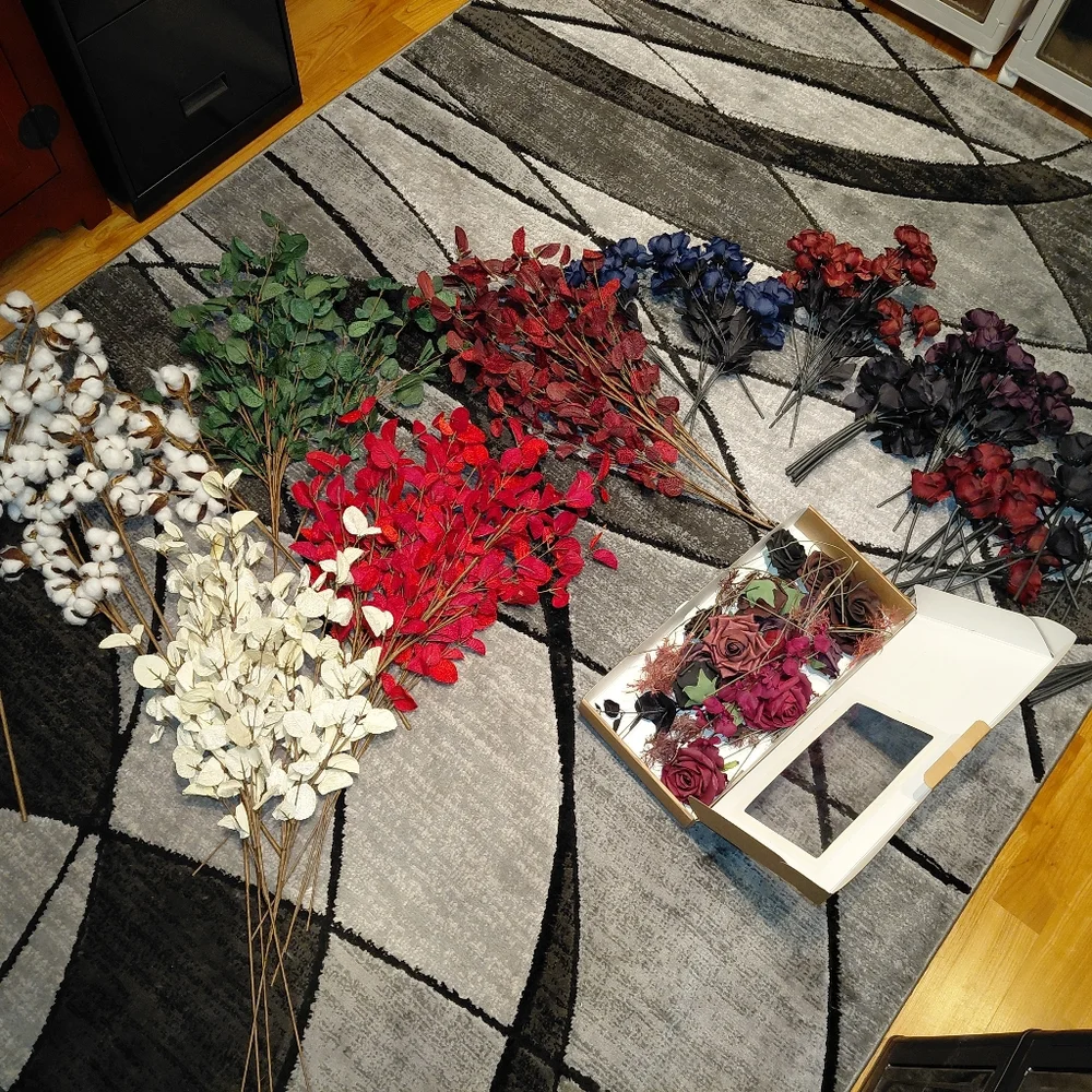 Huge Bundle Of Brand New Beautiful Mixed Faux Roses, Eucalyptus Etc Over 50 Pcs!