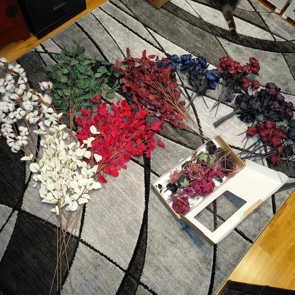 Huge Bundle Of Brand New Beautiful Mixed Faux Roses, Eucalyptus Etc Over 50 Pcs!