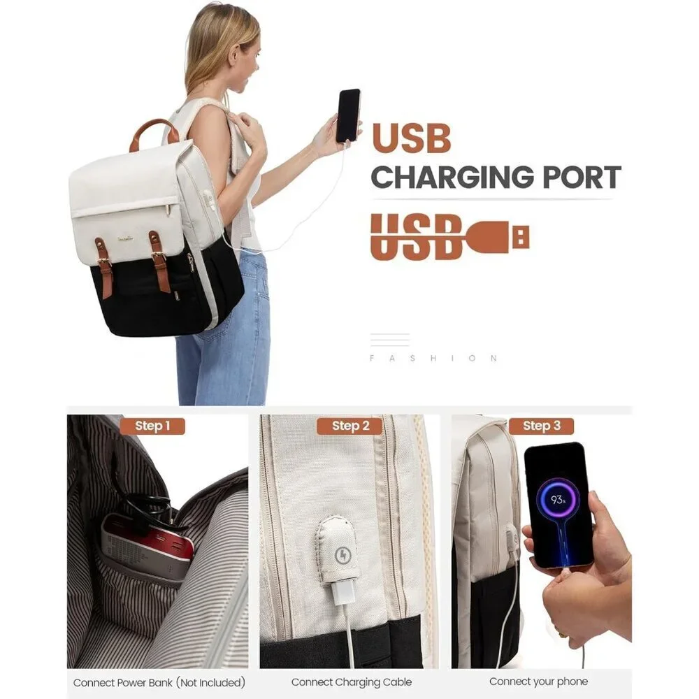 ✨Men's White Laptop Backpack Travel Purse Large Computer Backpack Fashion Bag