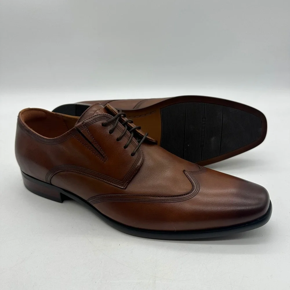 Florsheim 15181 Postino WT OX Mens Size 9.5 D Cognac Leather Wingtip Dress Shoes