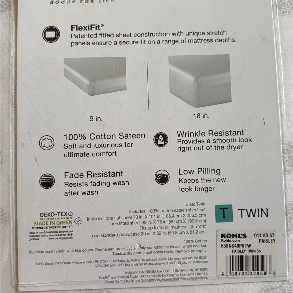 Sonoma White Paisley Twin Sheet Set