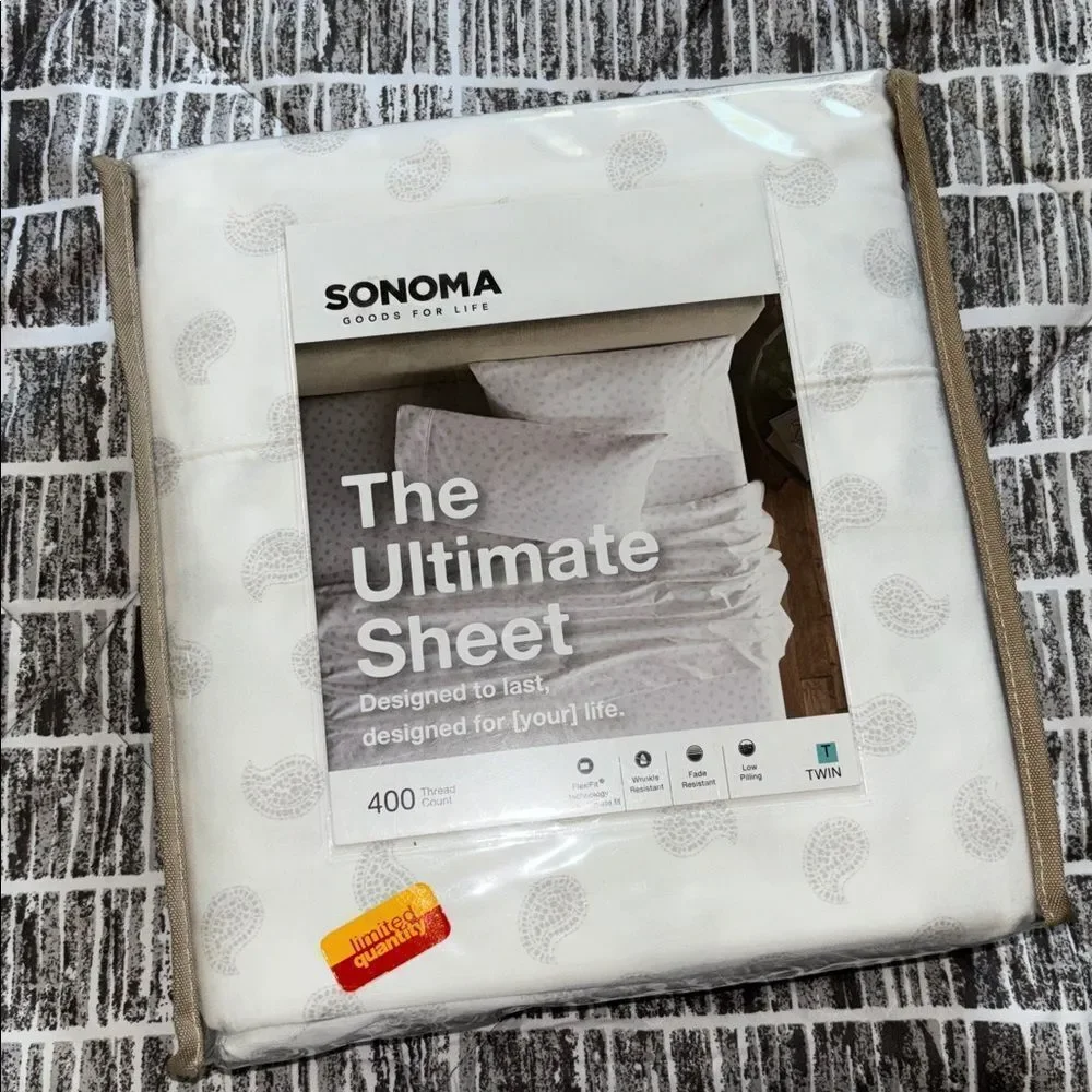 Sonoma White Paisley Twin Sheet Set