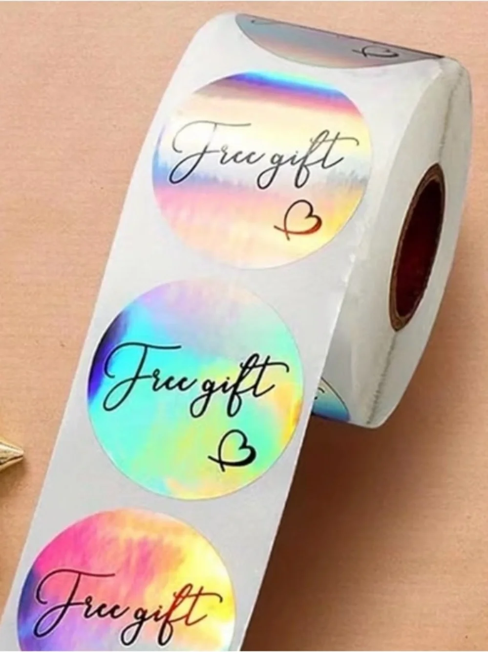 Silver Holographic 'Free Gift' Round Sticker Roll