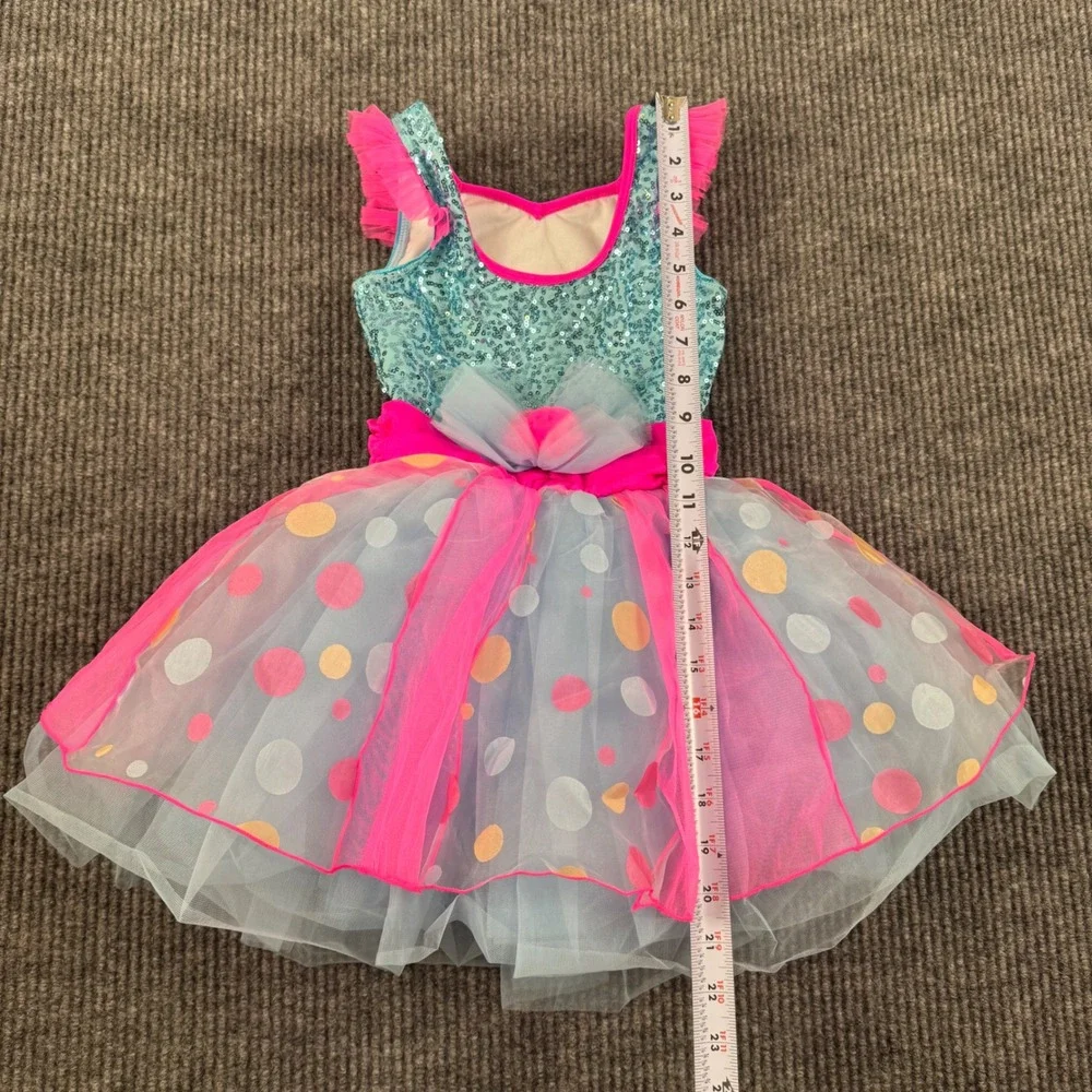 Revolution Dancewear Kids MC Aqua Sequin Polka Dot Tutu Dance Costume RC18622 34