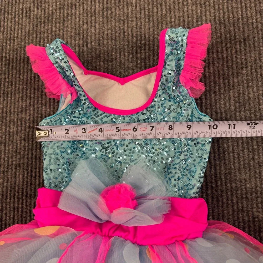 Revolution Dancewear Kids MC Aqua Sequin Polka Dot Tutu Dance Costume RC18622 34