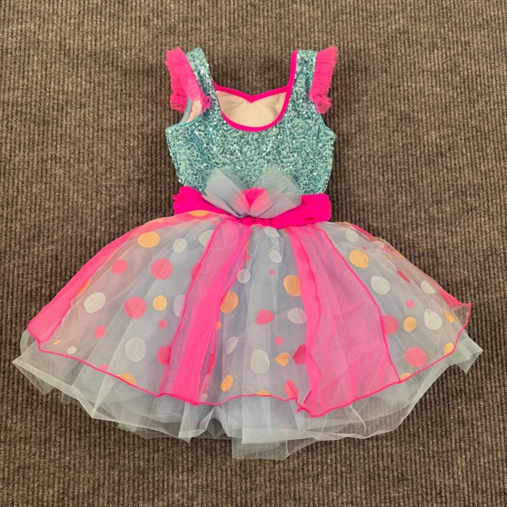 Revolution Dancewear Kids MC Aqua Sequin Polka Dot Tutu Dance Costume RC18622 34