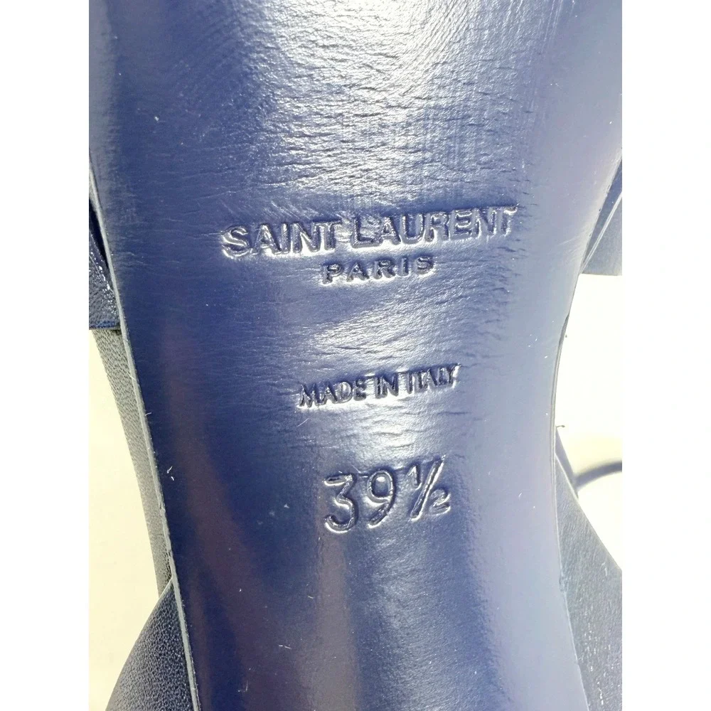 Saint Laurent Tribute Blue Leather Platform Sandals Heels 39.5