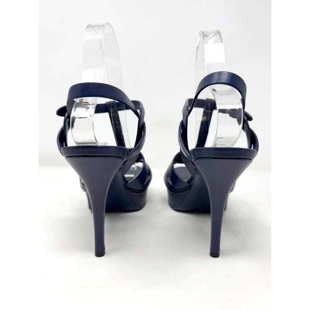 Saint Laurent Tribute Blue Leather Platform Sandals Heels 39.5