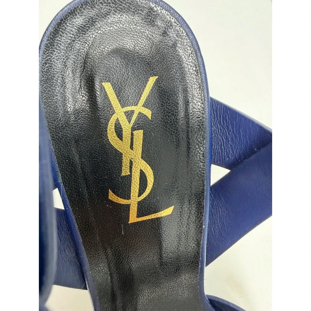 Saint Laurent Tribute Blue Leather Platform Sandals Heels 39.5