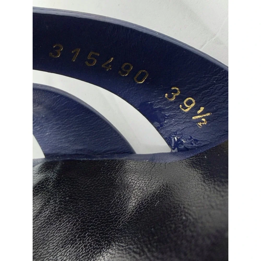 Saint Laurent Tribute Blue Leather Platform Sandals Heels 39.5