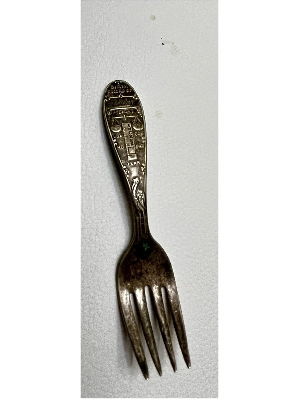 Vintage Wm Rogers & Son Silverplate Birth Record Baby Fork Stork Eagle Star Mark