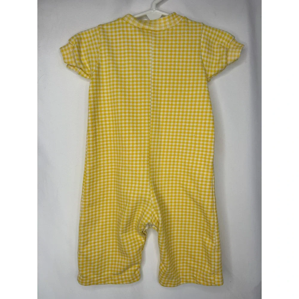 Vtg Carters Baby Romper Yellow White Gingham Elephant 6 Months‎ Preppy USA
