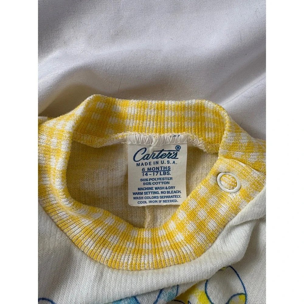 Vtg Carters Baby Romper Yellow White Gingham Elephant 6 Months‎ Preppy USA