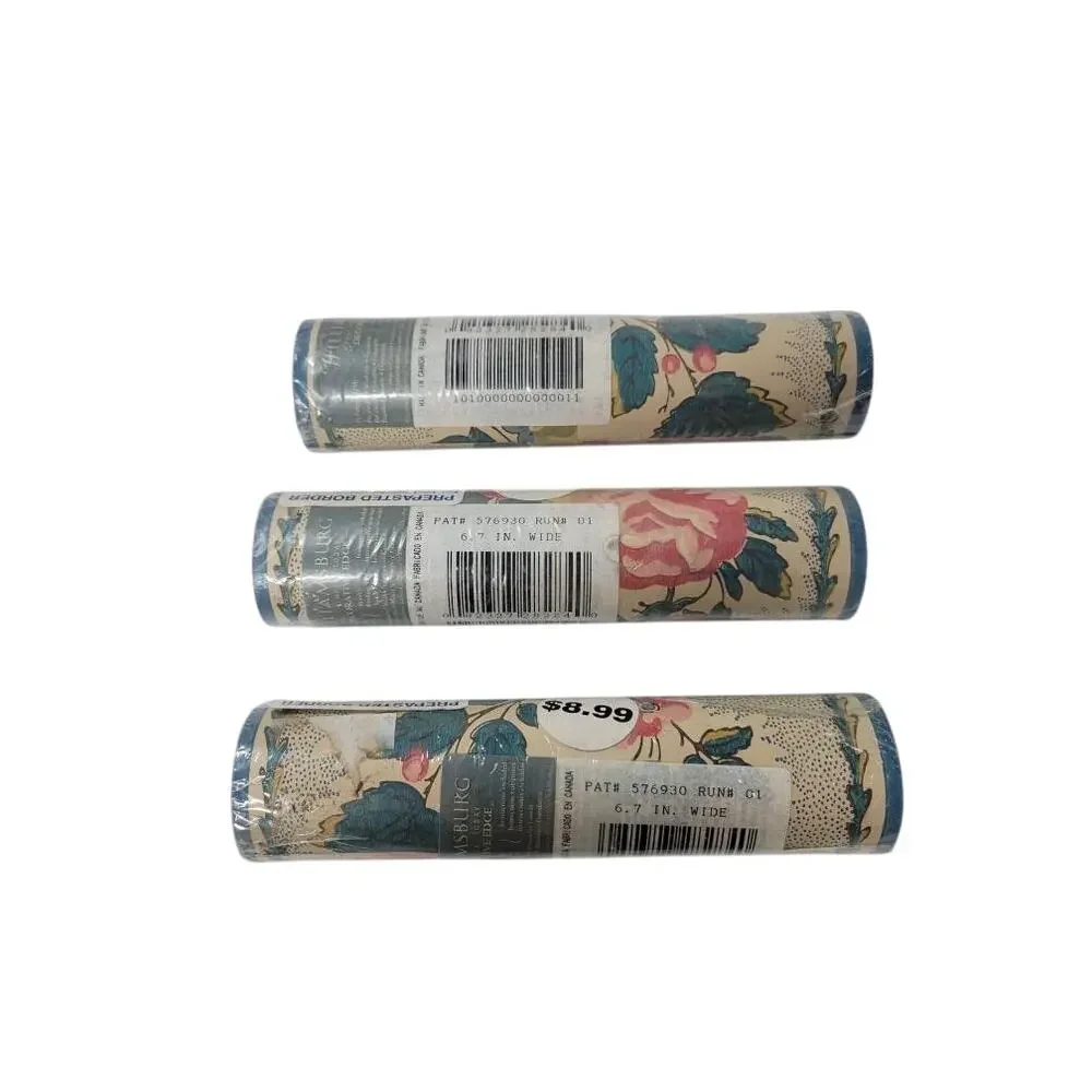 🌺 3 Rolls Williamsburg PAT#576930 Vinyl Wallpaper Border 15Yrd Floral Vintage