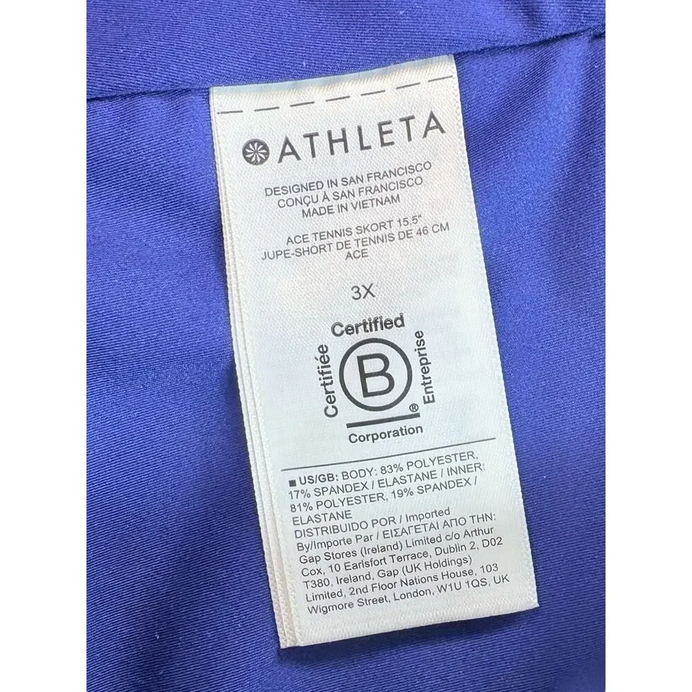 Athleta Ace Tennis Skort Navy Blue Sporty Stretch Pockets Size 3X