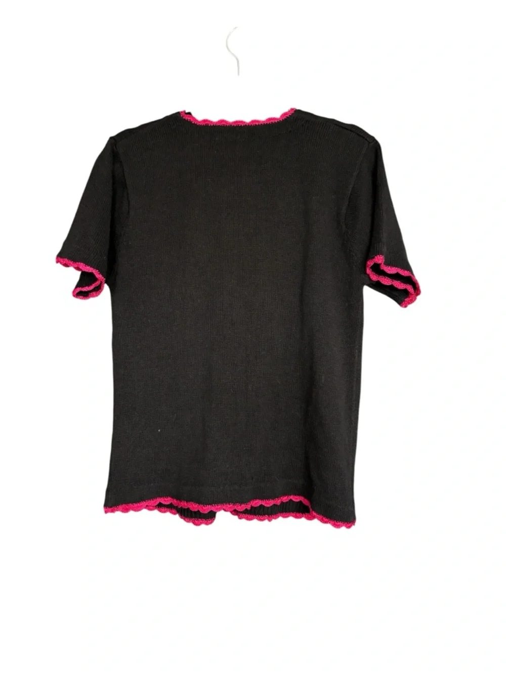 Victoria Harbor Black Knit Cardigan with Pink Flamingos & Flowers Size S