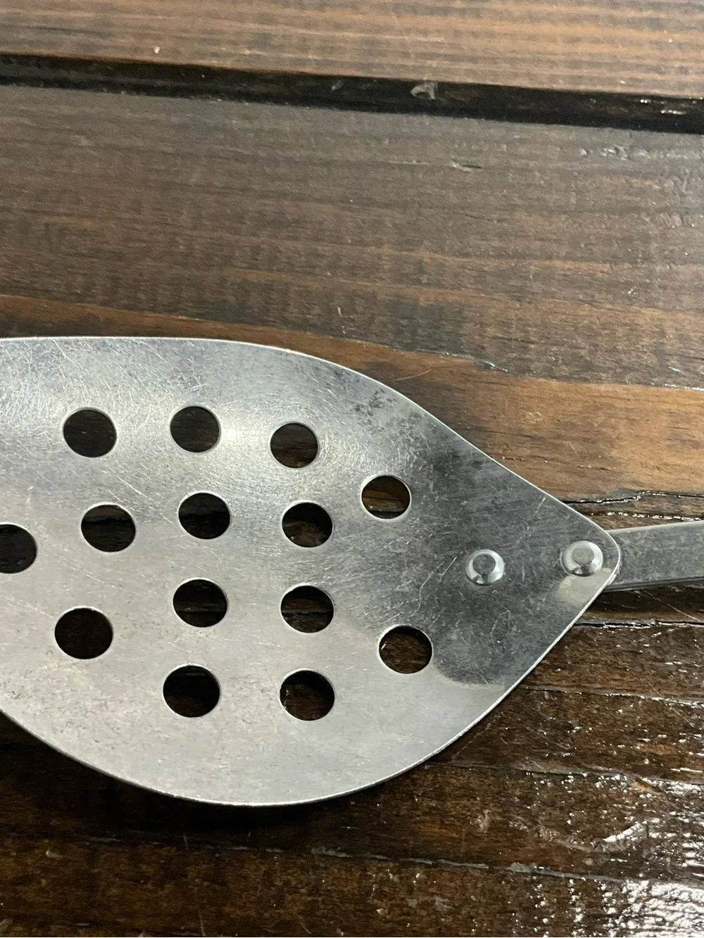 Vintage Stanhome Stainless Steel Bakelight Handle Angled Slotted Spoon MCM