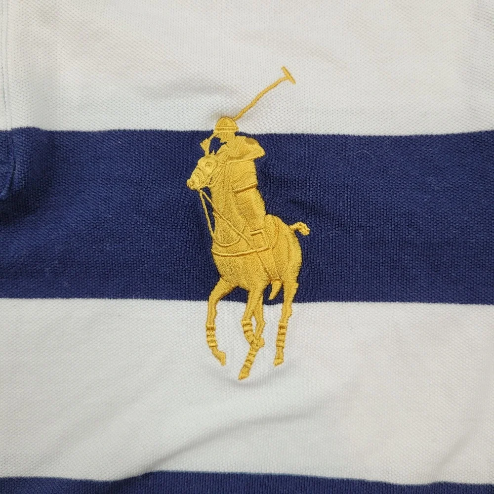 Polo Ralph Lauren Polo Shirt Mens XXL Blue White Striped Big Pony Crest Classic