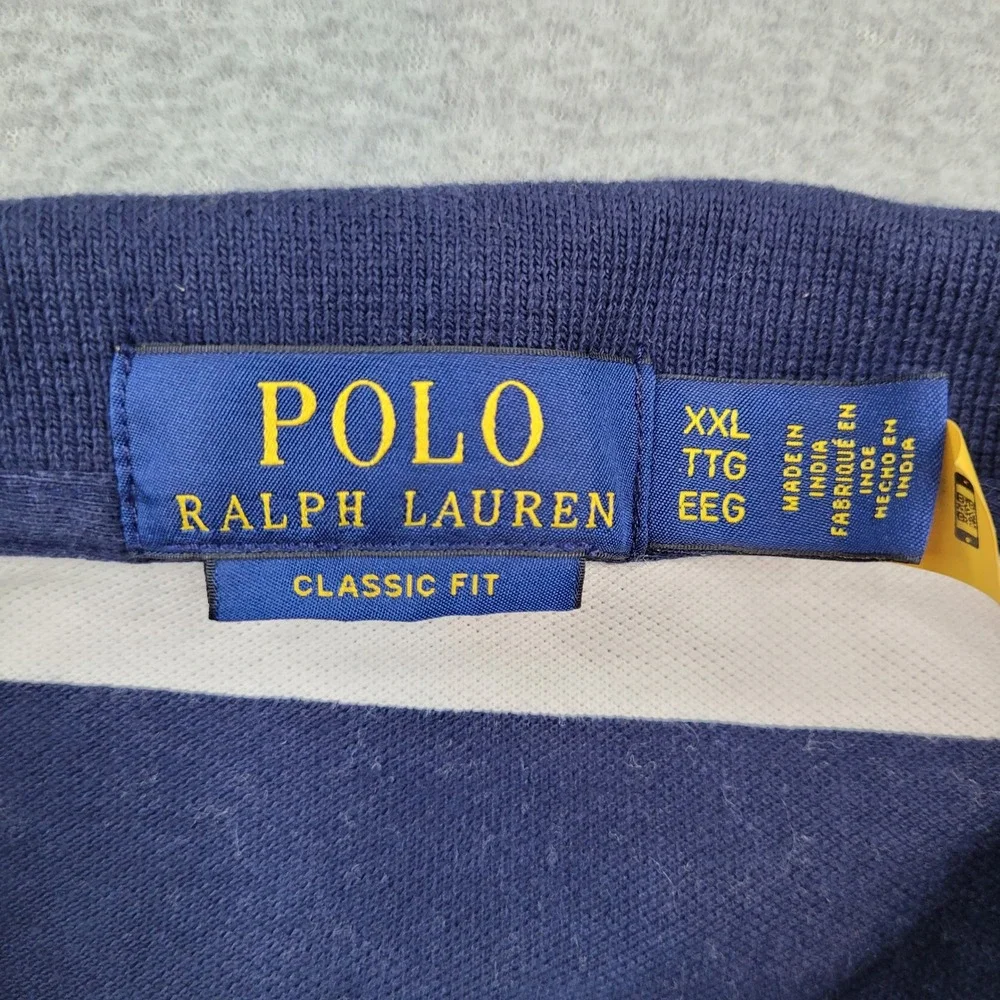 Polo Ralph Lauren Polo Shirt Mens XXL Blue White Striped Big Pony Crest Classic