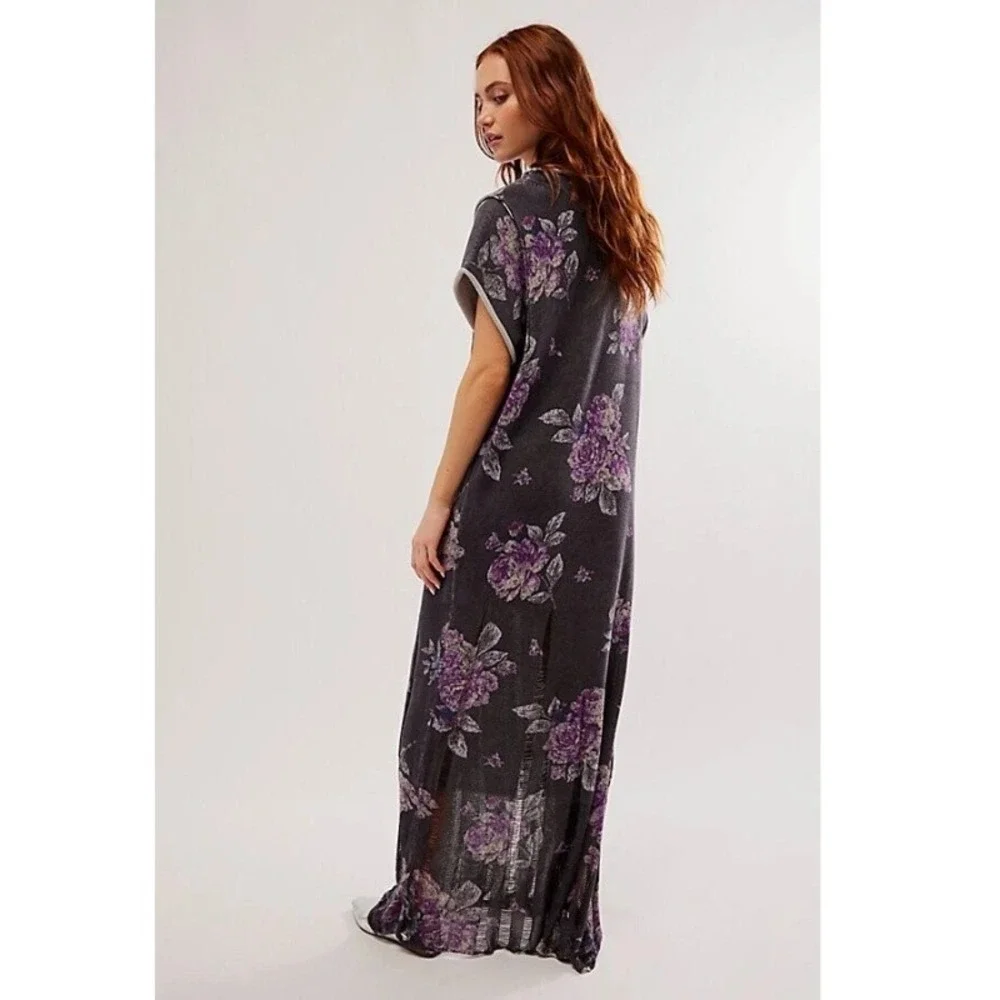 Free People Elaine Floral Knit Maxi Dress Purple Grey Size Small