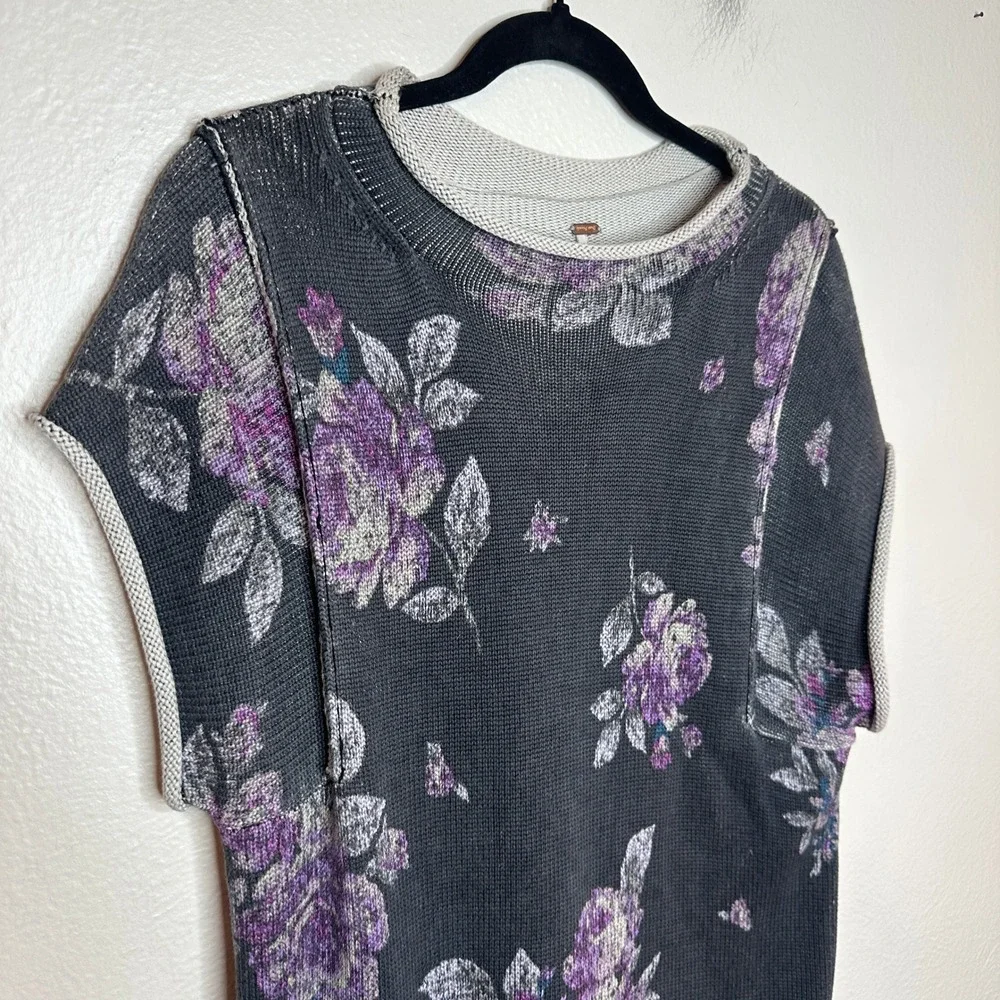 Free People Elaine Floral Knit Maxi Dress Purple Grey Size Small