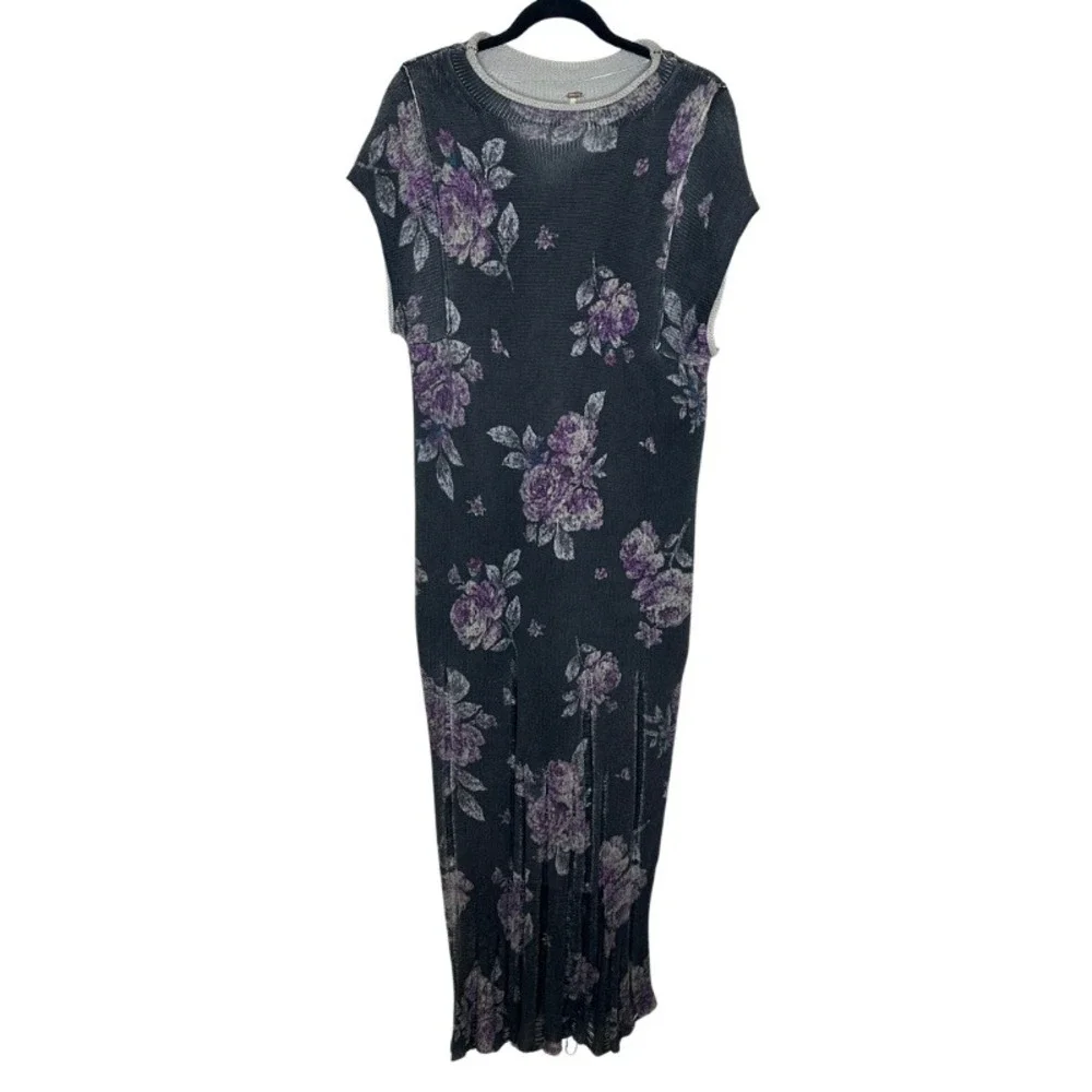 Free People Elaine Floral Knit Maxi Dress Purple Grey Size Small