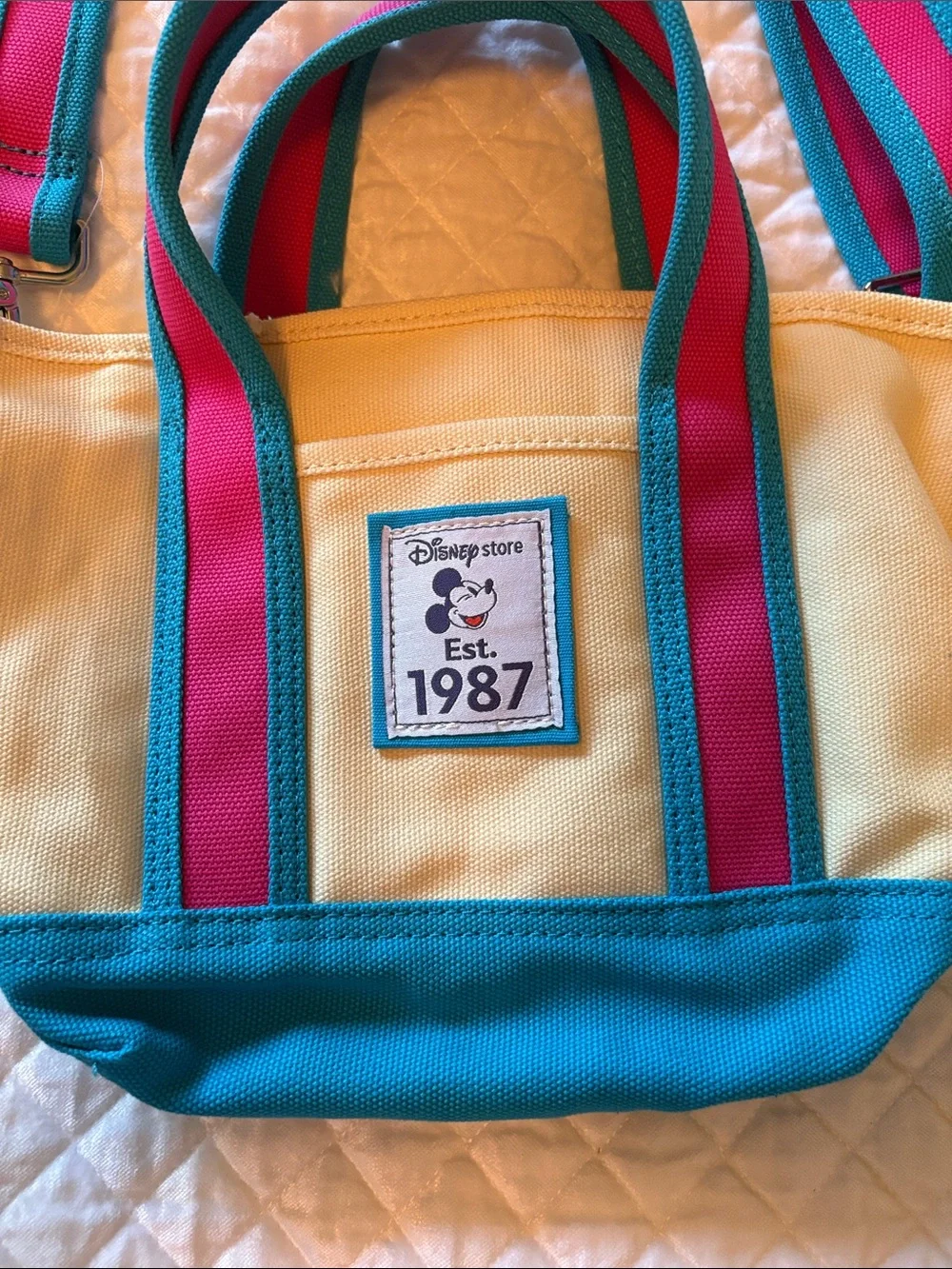 Disney Store - Canvas 1987 Tote Bag with Mickey Print and pins NWOT