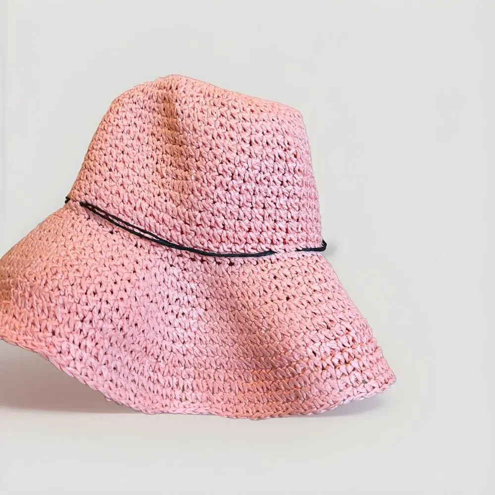 Jacobson Pink Blush Wide Brim Straw Rafia Boho Floppy Beach Sun Hat