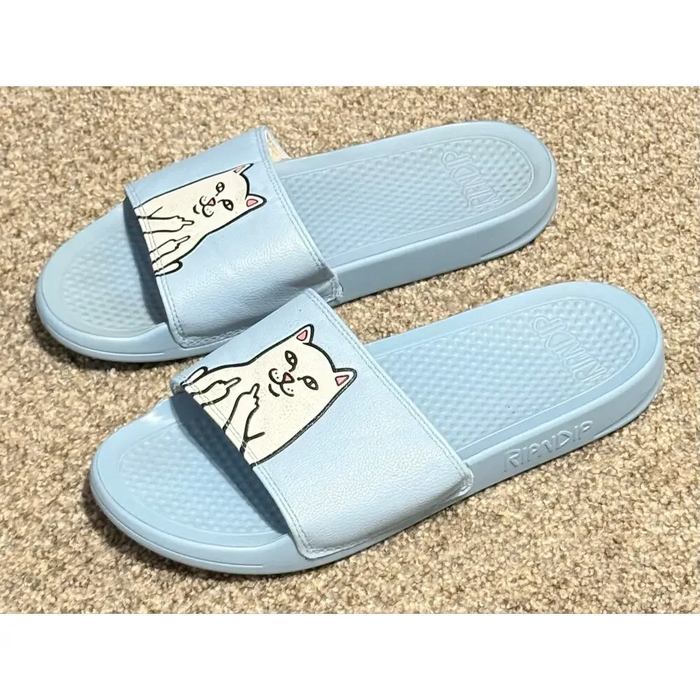 RIPNDIP Lord Nermal Light Blue Slide Sandals Men’s Size 10 Cat Flip Off
