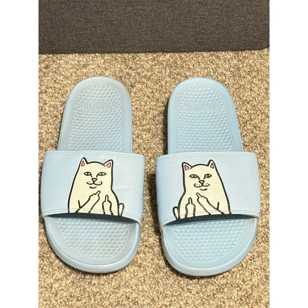 RIPNDIP Lord Nermal Light Blue Slide Sandals Men’s Size 10 Cat Flip Off