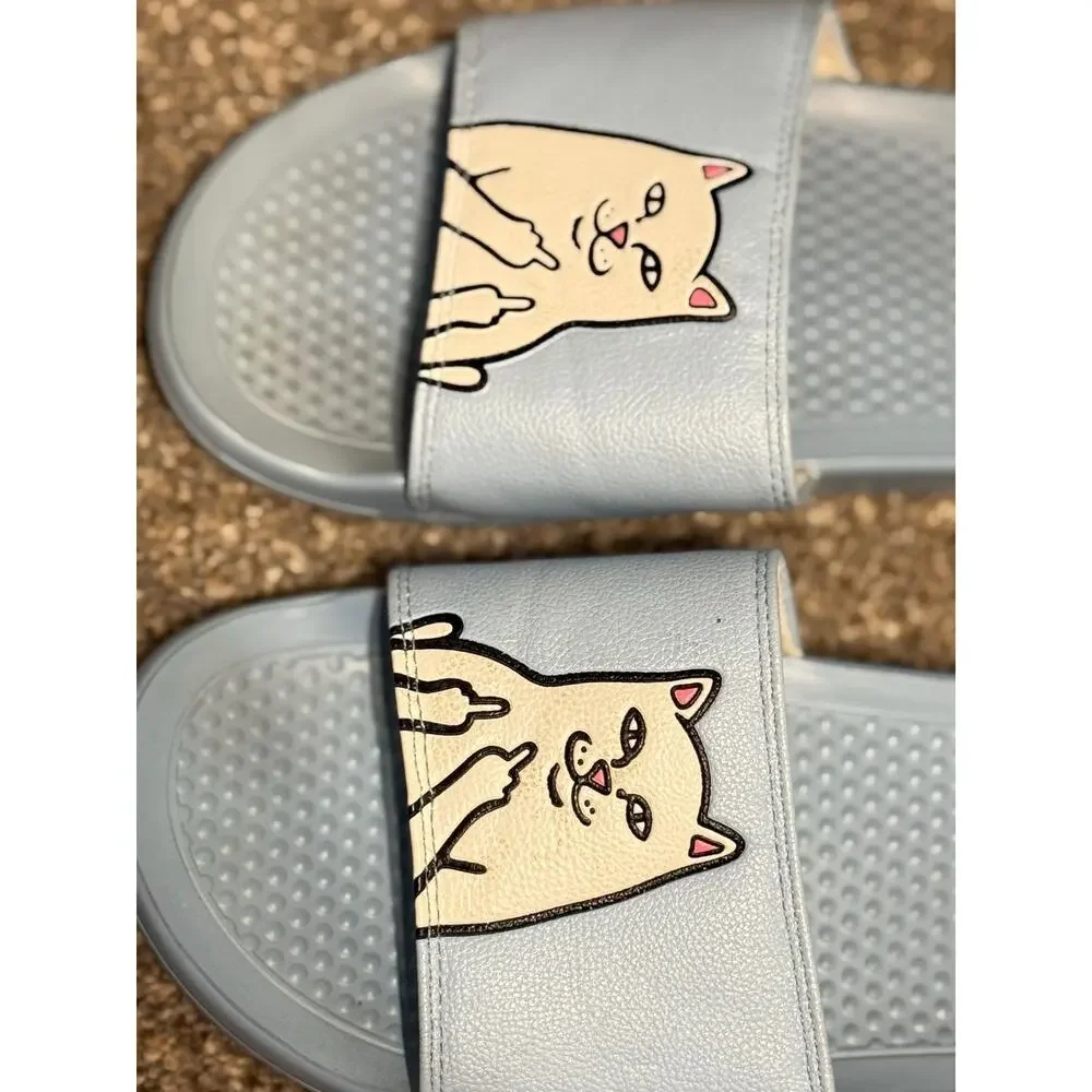 RIPNDIP Lord Nermal Light Blue Slide Sandals Men’s Size 10 Cat Flip Off