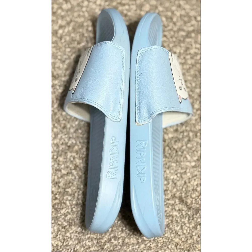 RIPNDIP Lord Nermal Light Blue Slide Sandals Men’s Size 10 Cat Flip Off