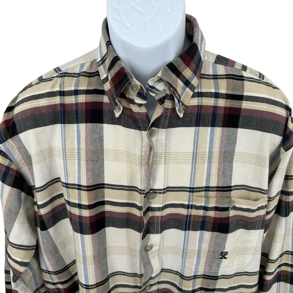 Wrangler TWENTY X Shirt Cream & Brown‎ Plaid Button Down Long Sleeve Men's XL