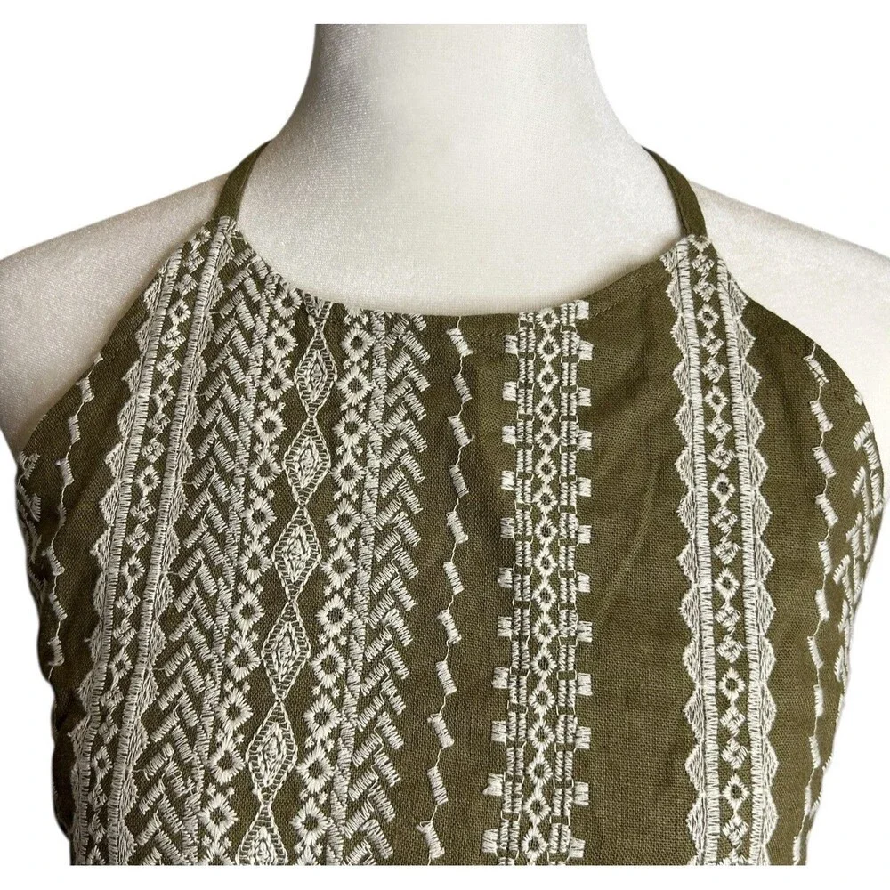 House of Harlow Linen Blend Crop Top LARGE Embroidered High Neck Sleeveless NWT