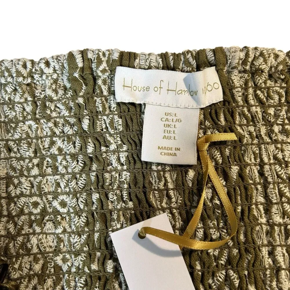 House of Harlow Linen Blend Crop Top LARGE Embroidered High Neck Sleeveless NWT