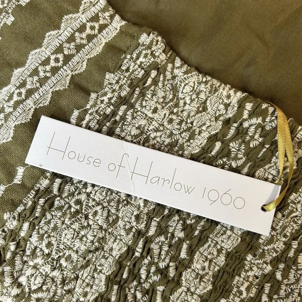 House of Harlow Linen Blend Crop Top LARGE Embroidered High Neck Sleeveless NWT