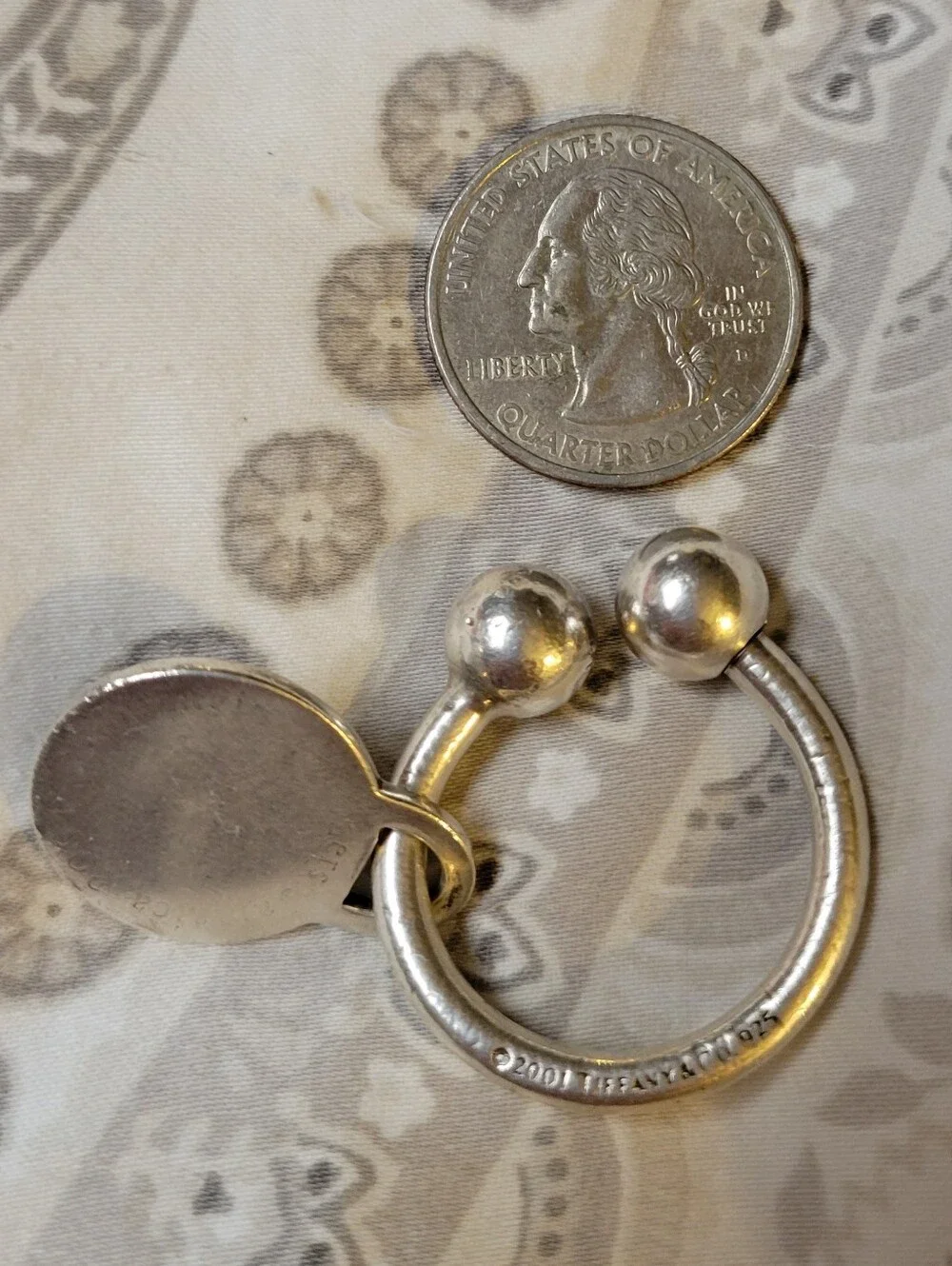 VTG 2004 TIFFANY & CO 925 Sterling Silver Screw Ball Key Ring U-shape Tag & Box!