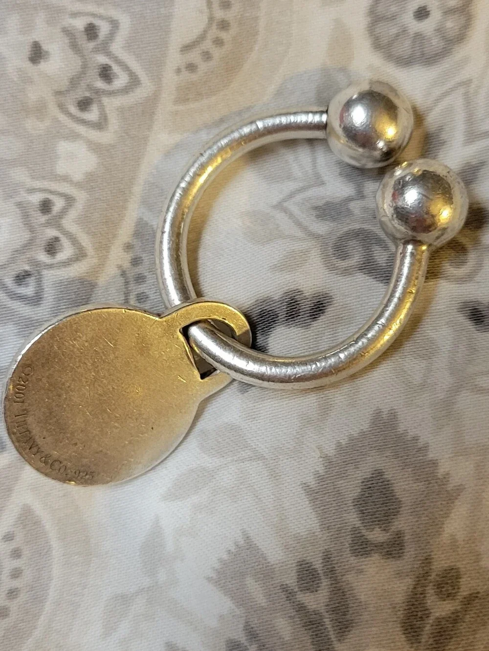 VTG 2004 TIFFANY & CO 925 Sterling Silver Screw Ball Key Ring U-shape Tag & Box!