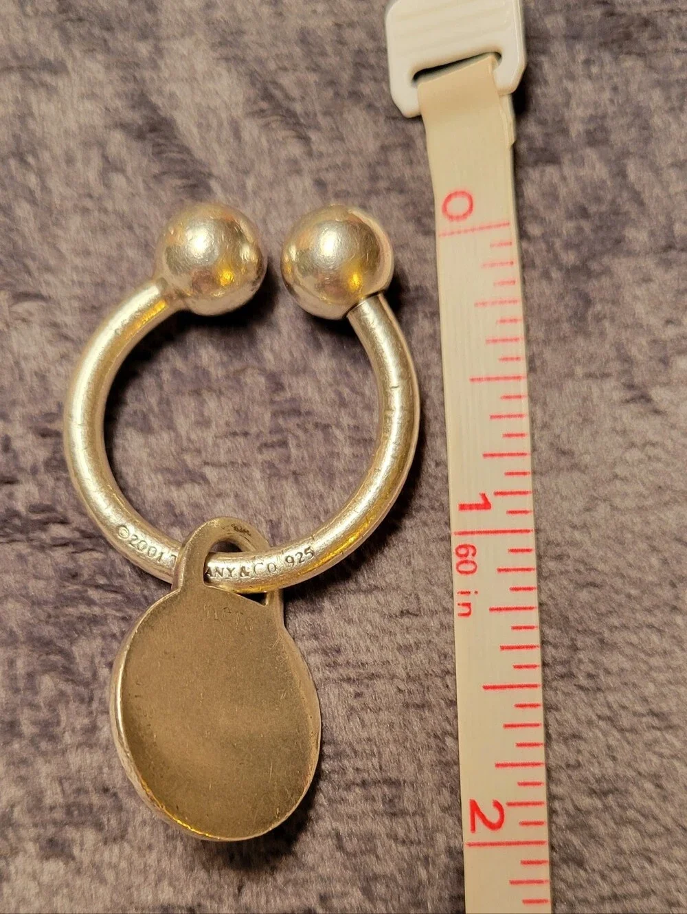 VTG 2004 TIFFANY & CO 925 Sterling Silver Screw Ball Key Ring U-shape Tag & Box!