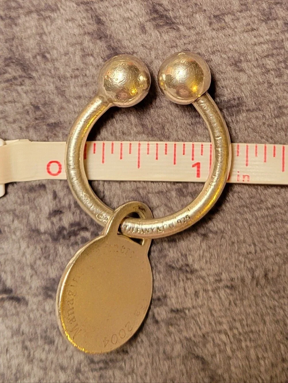VTG 2004 TIFFANY & CO 925 Sterling Silver Screw Ball Key Ring U-shape Tag & Box!