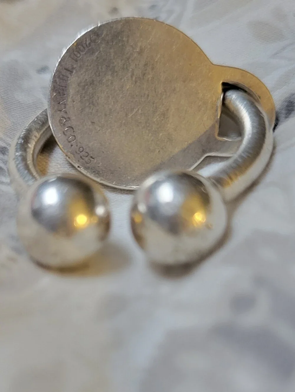 VTG 2004 TIFFANY & CO 925 Sterling Silver Screw Ball Key Ring U-shape Tag & Box!