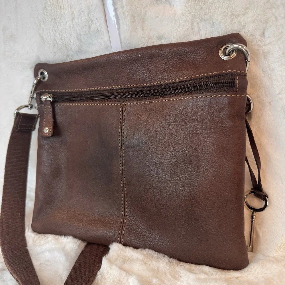 FOSSIL Sutton Shoulder Crossbody Bag Espresso Adjustable Strap 12 x 12 Key