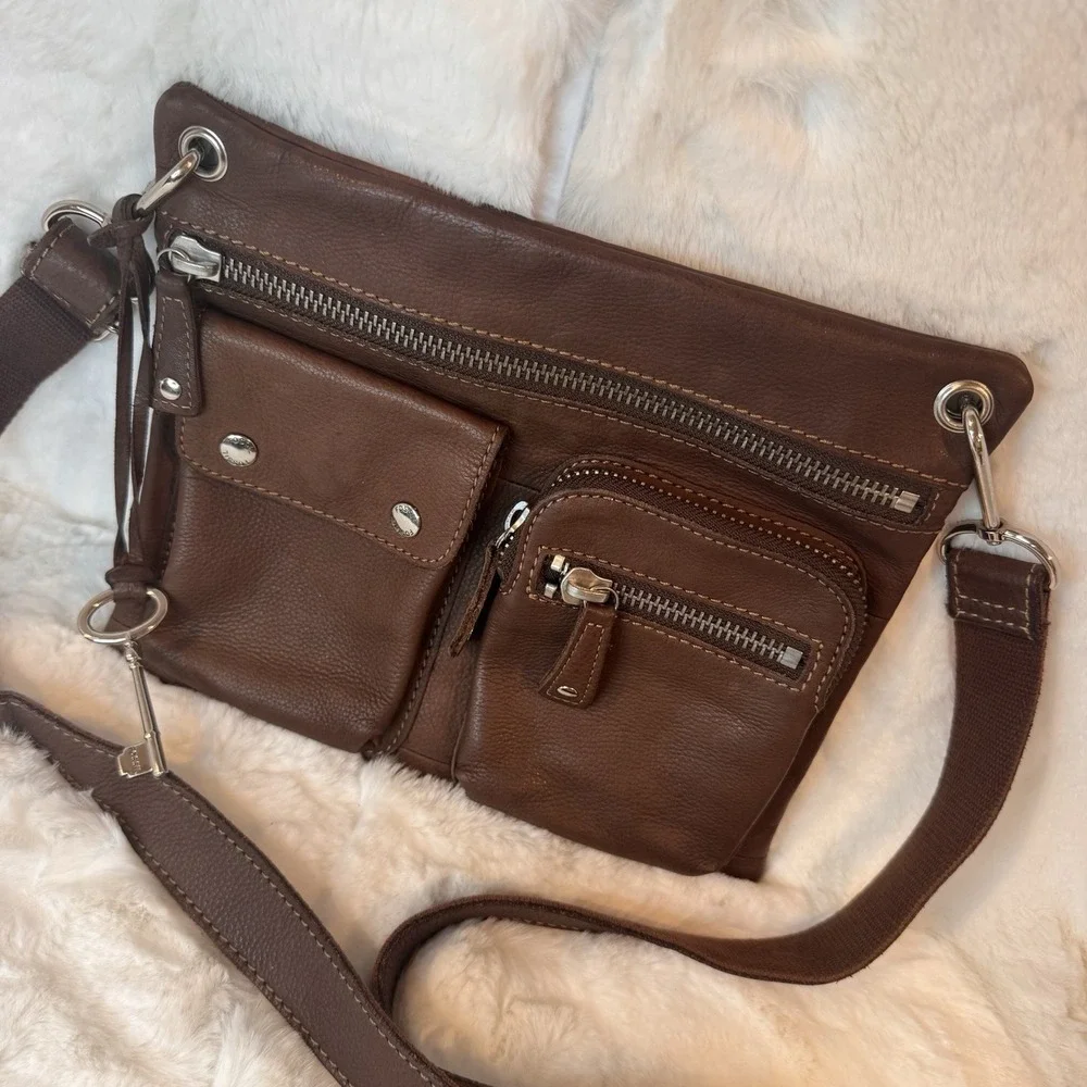 FOSSIL Sutton Shoulder Crossbody Bag Espresso Adjustable Strap 12 x 12 Key