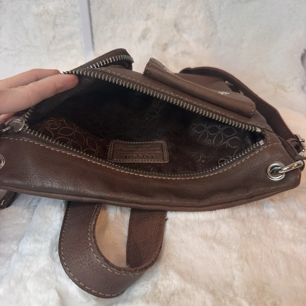 FOSSIL Sutton Shoulder Crossbody Bag Espresso Adjustable Strap 12 x 12 Key