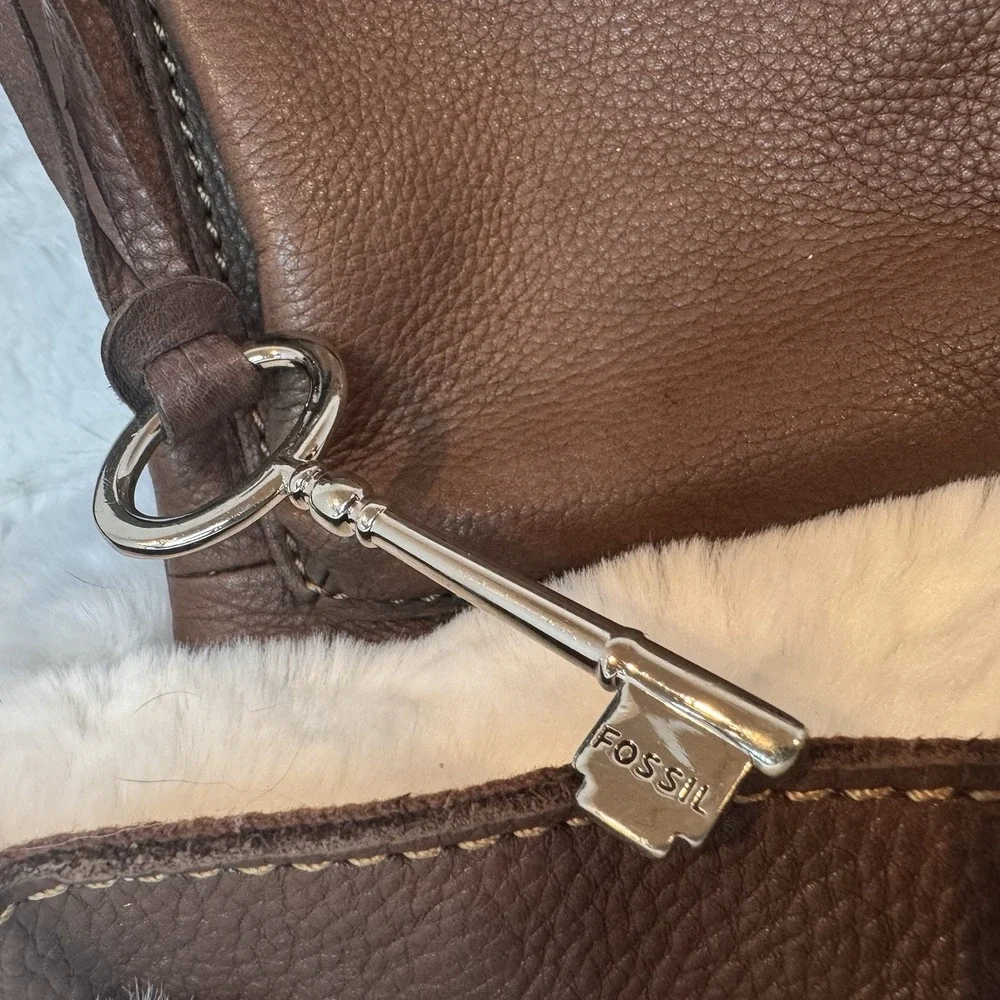 FOSSIL Sutton Shoulder Crossbody Bag Espresso Adjustable Strap 12 x 12 Key