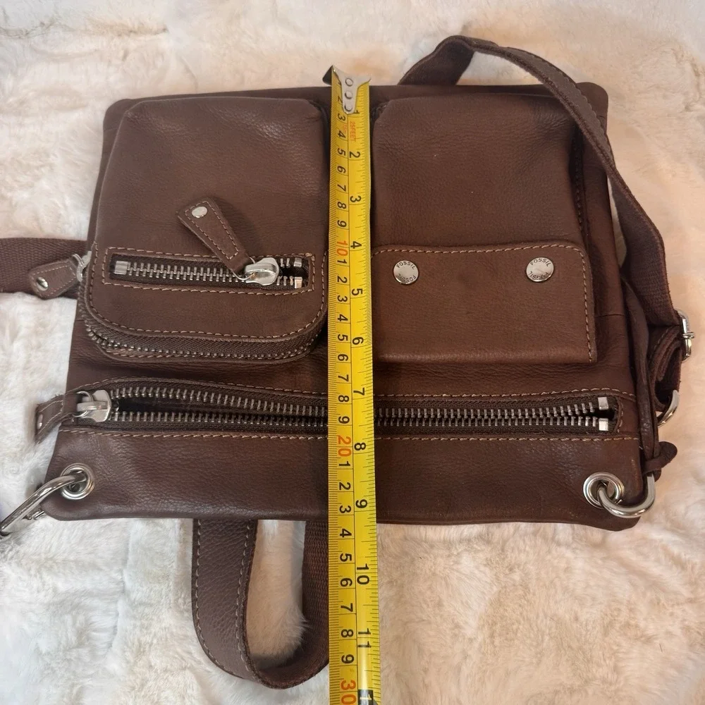 FOSSIL Sutton Shoulder Crossbody Bag Espresso Adjustable Strap 12 x 12 Key